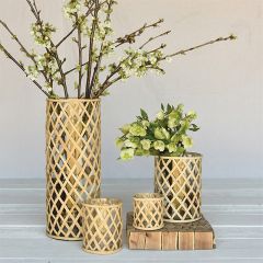 Woven Bamboo Wrapped Glass Vase