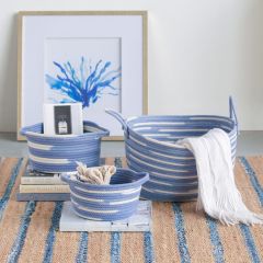 Woven Blue Rope Basket Set of 3