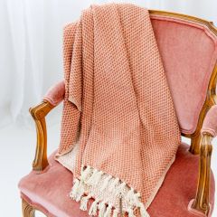 Woven Coral Fringed Throw Blanket