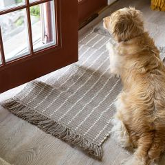 Woven Cotton and Jute Striped Rug With Fringe