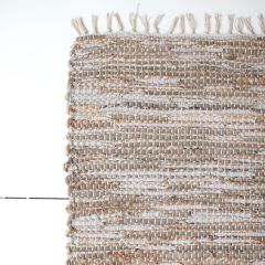Woven Cotton Jute and Gray Leather Area Rug