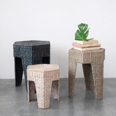 Woven Hyacinth and Rattan Nesting Table Set of 3