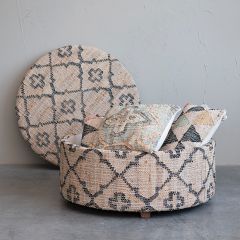 Woven Jute Storage Ottoman With Pillows