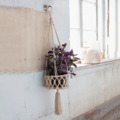 Woven Macrame and Rattan Plant Hanger
