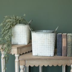 Woven Metal Handled Basket Buckets Set of 2