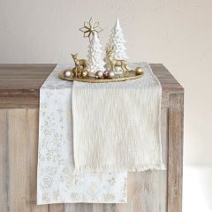 Woven Metallic Thread Table Runner With Fringe