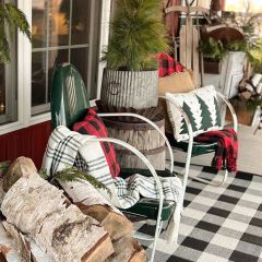Woven Pine Green Plaid Throw Blanket With Tassels
