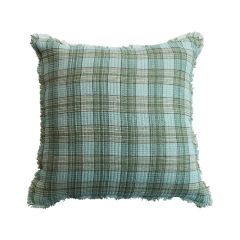 Woven Plaid Throw Pillow With Frayed Edges