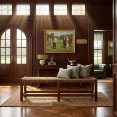 Woven Rattan And Wood Bench