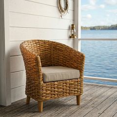 Woven Rattan Cushioned Barrel Chair
