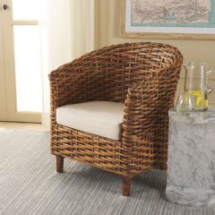 Woven Rattan Cushioned Barrel Chair