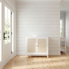 Woven Rattan Front White Accent Cabinet