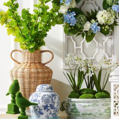 Woven Rattan Ginger Jar Vase with Handles