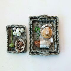 Woven Rattan Handled Trays Set of 3