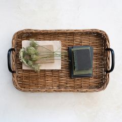 Woven Rattan Metal Handled Tray