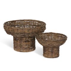 Woven Rattan Pedestal Bowl Set of 2