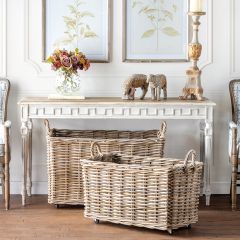 Woven Rattan Rolling Storage Baskets Set of 2