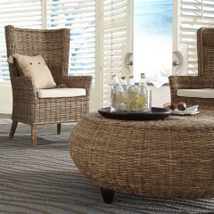 Woven Rattan Round Ottoman