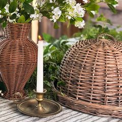Woven Rattan Tray With Dome Cover
