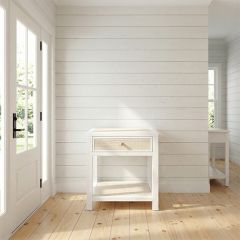 Woven Rattan White End Table With Drawer