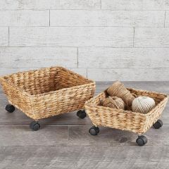 Woven Square Rolling Basket Set of 2