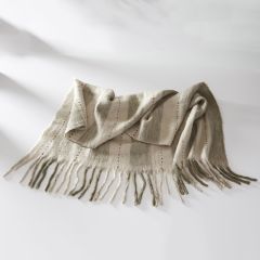Woven Stripes Cozy Fringed Throw Blanket