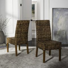Woven Walnut Rattan Dining Chair Set of 2