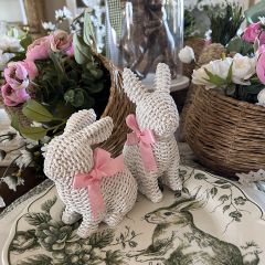 Woven White Bunny With Bow Set of 2