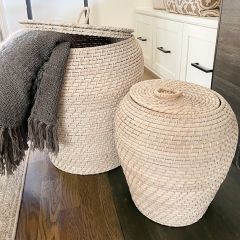 Woven Whitewashed Rattan Basket Set of 2