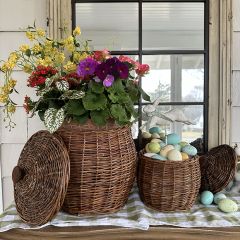 Woven Wicker Canister with Lid Set of 2