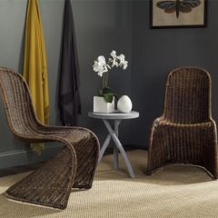 Woven Wicker Side Chair Set of 2 Brown