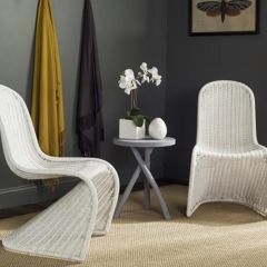 Woven Wicker Side Chair Set of 2 White