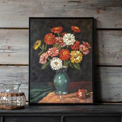 Zinnias in Vase Print Wall Art