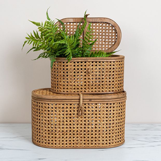 Image of Cane Weave Oval Storage Boxes
