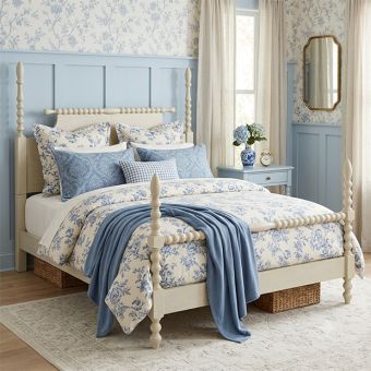 Antique Cream Turned Wood Poster Bed