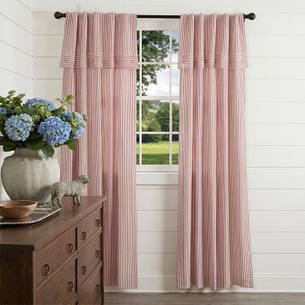 Classic Farmhouse Ticking Red Stripe Curtain Panel Set of 2