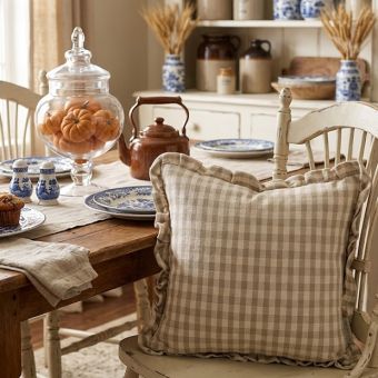 Country Cottage Tan Gingham Accent Pillow