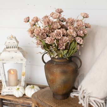 Fall Romance Faux Camellia Bush Stem Set of 3