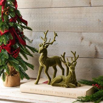 Faux Green Velvet Medium Deer Set of 2