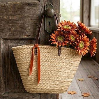 Leather Handled Oversized Straw Tote
