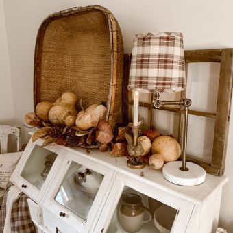 Marble Base Buffet Lamp with Plaid Shade