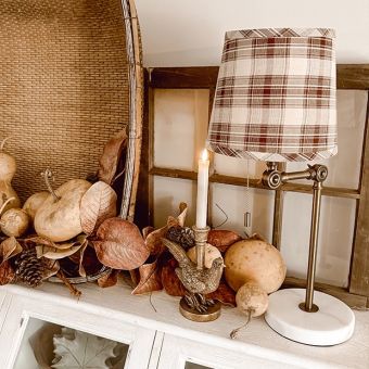 Marble Base Buffet Lamp with Plaid Shade