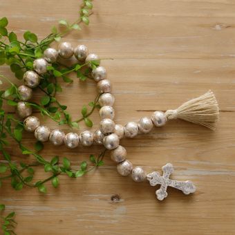 Metallic Wood Bead Garland With Cross Set of 2