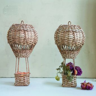 Natural Rattan Hot Air Balloon Tealight Holder with Insert