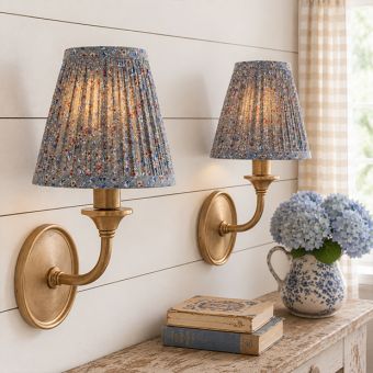 Pleated Blue Floral Wall Sconce Set of 2
