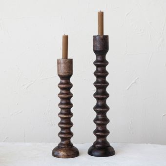 Rustic Carved Wood Taper Holder