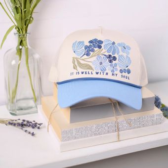 It Is Well Blue Floral Trucker Hat