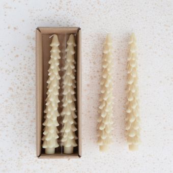 Unscented Tree Shaped Eggnog Taper Candle Set of 2