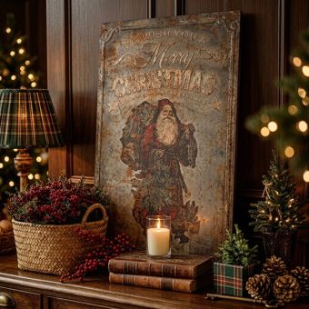 Vintage Inspired Santa Wall Sign