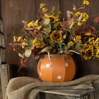 White Polka Dot Metal Pumpkin Bucket 6 Inch